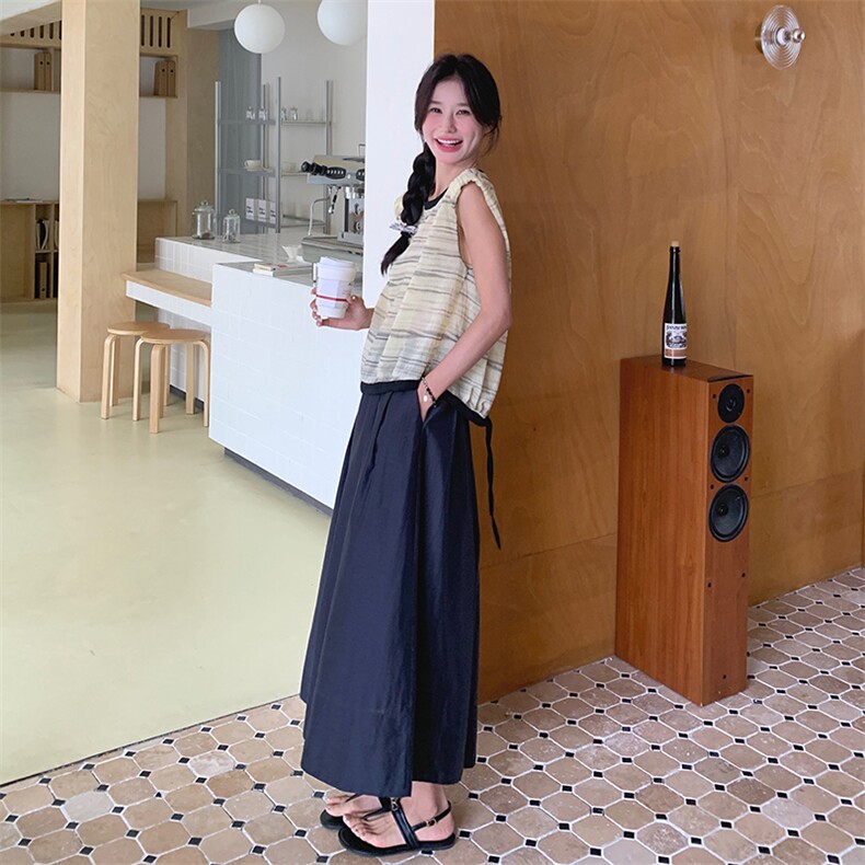 韩版慵懒风无袖条纹T恤套装女2025夏季新款显瘦高腰半身裙两件套,女装套装/套裙,浙宝210（原浙宝191）