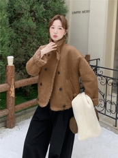 现货，210-3290-P195-288皮毛一体双排扣加厚，女装羊羔毛/颗粒绒，韩蜜菓