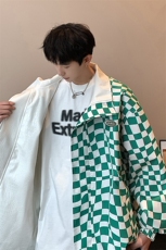 港风两面穿夹克男大码格子PU皮鳄鱼纹皮衣男外套JK8753P110控149，男装夹克，星座227-7