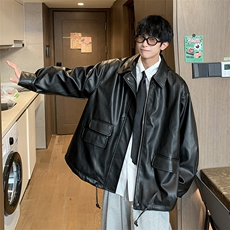 1港风工装皮夹克中性大码M-5XL休闲宽松皮衣夹克男JK7761P85控118，男装夹克，星座226-2