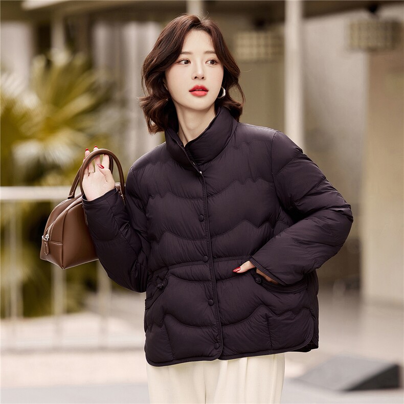 现货2025年冬季新款盘扣休闲轻薄羽绒服女90白鸭绒,女装羽绒服,阳光伊恋