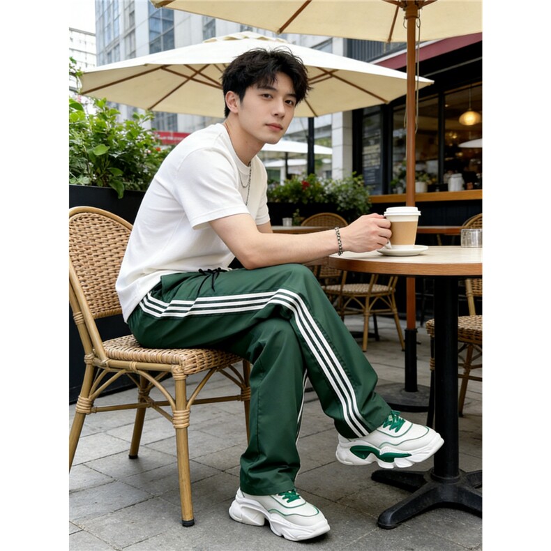 GX6115P35美式条纹休闲裤男女款速干侧三条杠宽松直筒情侣运动裤，女装休闲裤，星座1108-5