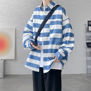 衬衫男士秋季新款港风宽松条纹长袖大码衬衣CS028-P45图片