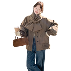 韩系拼接撞色格子围巾短款羽绒服女2025冬立领宽松小个子减龄外套，女装羽绒服，艾米莉亚