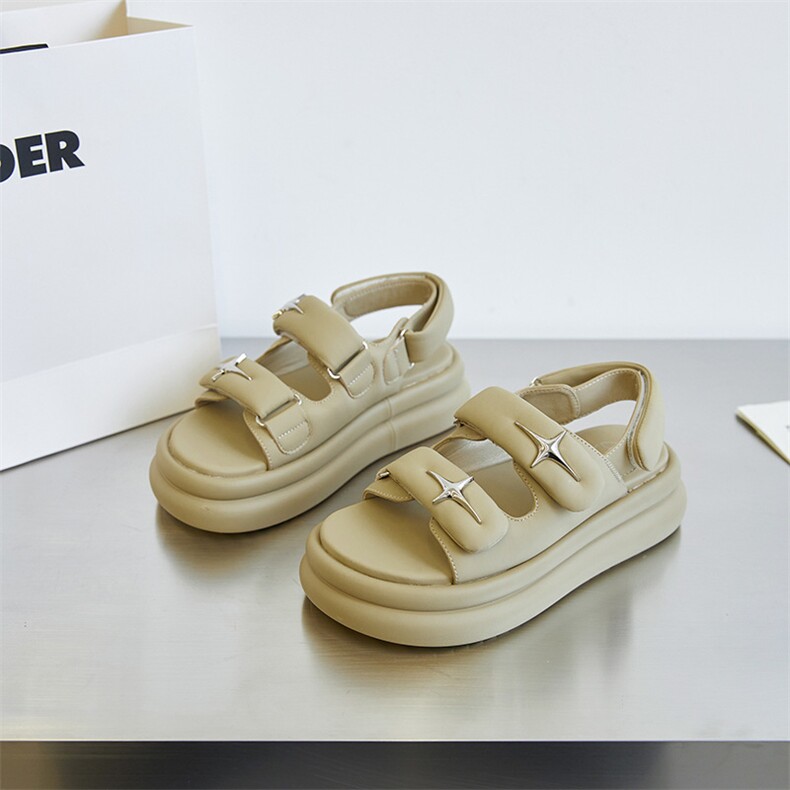 凉鞋女夏外穿黑色露趾平底百搭魔术贴凉拖2023新款时尚运动沙滩鞋，女鞋凉鞋，电商A223