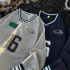 港风秋款男V领卫衣棒球服运动条纹夹克外套WY66P45，男装夹克，星座1013-1