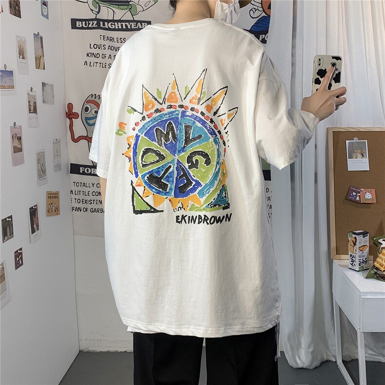2021港风圆领青春休闲大码运动日系原宿潮流男士短袖宽松7800F35，男装T恤，星座227-7