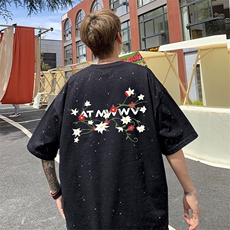 可48小时发货支持抖音得物来样二开美式满天星亮片短袖T恤MTX656，男装T恤，电商A486-1