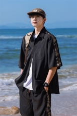 1小熊短袖衬衫男+短裤大码M-5XL套装92%聚酯纤维8%氨纶TZ77058P70，男装牛仔裤，星座226-2