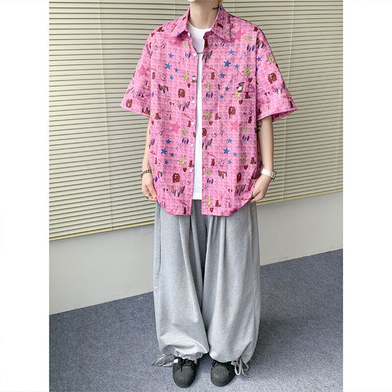CS1141-特P35 控68 花衬衫男短袖夏季休闲薄款冰丝半袖宽松大码图片