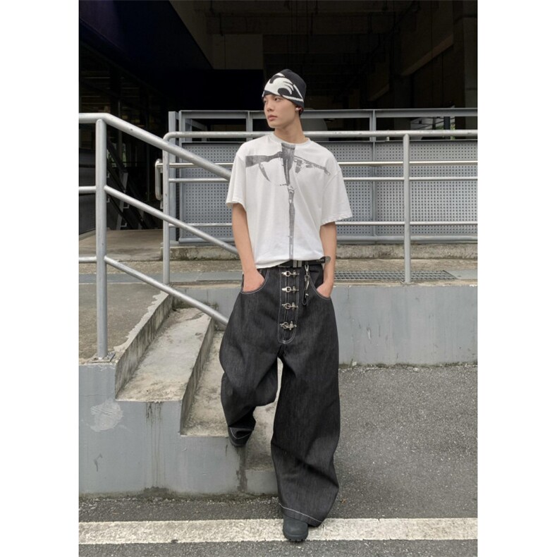 【有货】N7045CC-特P52丹宁原牛飞机扣baggy廓形弯刀牛仔裤,男装牛仔裤,星座1007（原301D）