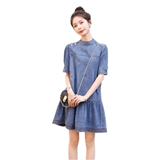 时尚牛仔连衣裙女夏季新款显瘦气质短袖A字裙，女装连衣裙，秋水欣儿
