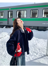 拼接短款外套女冬小个子休闲洋气保暖上衣，女装短外套，2C266