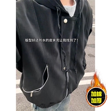 现货高品质美式高街重磅座山雕连帽pu皮棉衣男女加厚毛毛绒冬外套，男装皮衣，电商A443
