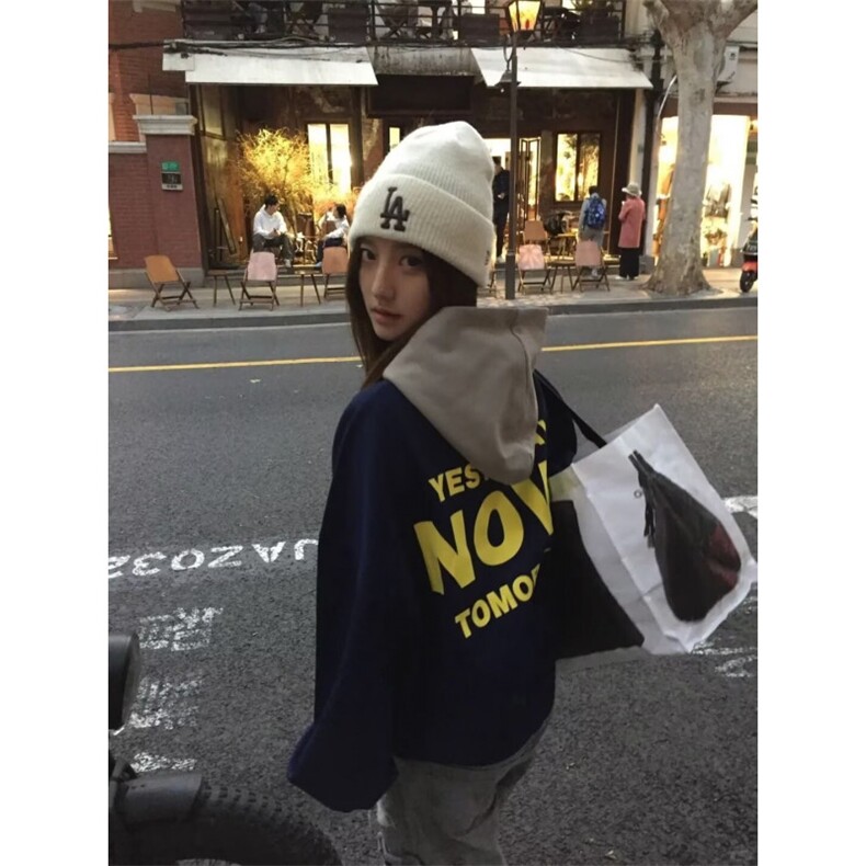 藏青色重磅连帽卫衣男春季高级感美式cleanfit硬挺短款情侣装外套,女装短外套,四季星座505