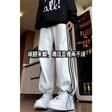 02秋季百搭三道杠运动直筒裤情侣弹力抽绳卫裤XZ211-1-K2438-P50，男装休闲裤，星座211-1