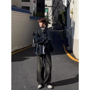 美式复古水洗做旧立领牛仔外套男女宽松休闲夹克潮流JK890-P65图片