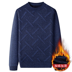 秋冬男士毛衣老年人加绒加厚休闲圆领保暖针织衫中年爸爸装W13P23，男装针织衫/毛衣，星座1706