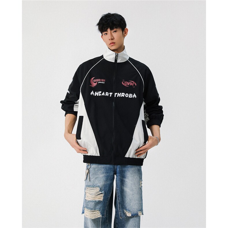 2025无影墙美式印花潮牌立领机车大码M-5XL夹克男JK77979P68控108，男装皮衣，星座227-7