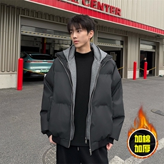 现货高品质重磅工艺美式高街假两件PU皮棉衣男女加厚棉服外套，男装棉衣，电商A443
