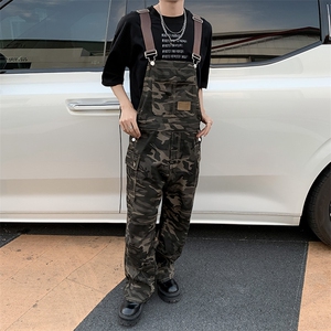 美式潮牌迷彩牛仔裤男女春秋季直筒工装裤背带裤N0614-P73图片