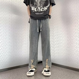 欧美vibe裤子设计感高级裤脚破洞牛仔裤 K743P40图片