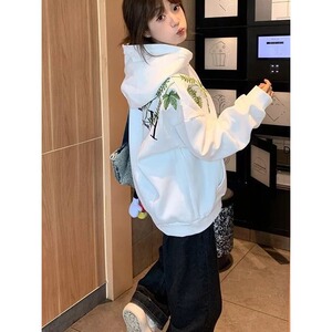 美式高街刺绣花卉连帽卫衣男女宽松外套WFM7155-P49图片