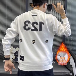 秋季新款卫衣男潮牌时尚数字印花长袖上衣百搭休闲套头打底衫男装图片