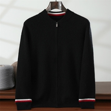 秋冬新款纯色立领拉链开衫时尚百搭，男装针织衫/毛衣，隆格羊绒