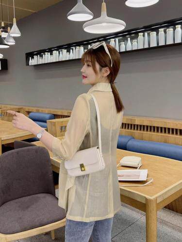 现货夏季新款字母图案袖子褶皱薄西服，女装，韩衫衣社