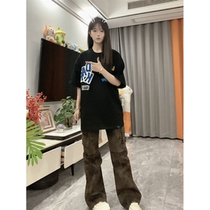 【档口现货260g】DX408HH-P35 美式高街字母刺绣短袖T恤男女夏季图片