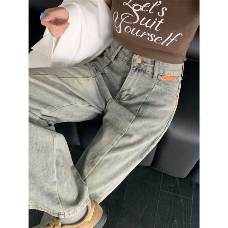 新款美式阔腿牛仔裤女设计感小众做旧复古高腰宽松微喇裤3588-p45，女装牛仔裤，星座1008-2