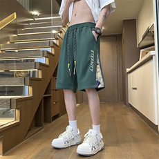 港风刺绣休闲裤高街五分裤宽松直通短裤DK127P32，男装牛仔裤，星座1204-3