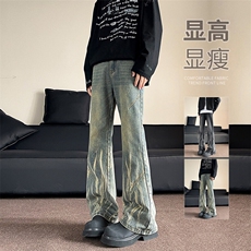 秋季水洗牛仔裤Q2579-TP4068复古花纹水洗做旧微喇显高男，男装牛仔裤，电商A102