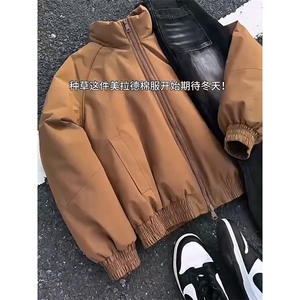 现货美式高街休闲棉衣夹克三防立领纯色户外工装加厚棉服外套图片