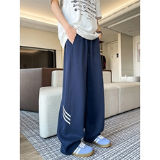 8XL-M重磅条纹运动卫裤特大码阔腿直筒长裤三条杠休闲裤KZ1946P55，男装休闲裤，电商B238