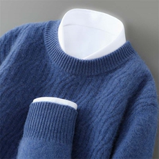 2025秋冬新款羊毛衫男士圆领纯色加厚扭花针织长袖套头毛衣打底衫，男装羊毛衫，宇灿羊绒