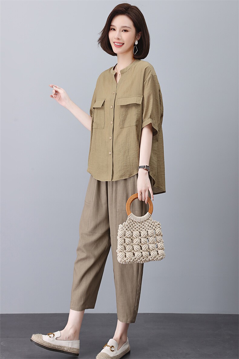 2023夏季新款女装宽松休闲衬衫时尚百搭显瘦V领短袖上衣,女装衬衫,悦见她