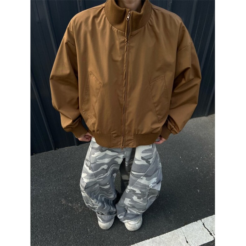 现货26春装美拉德立领飞行夹克纯色复古廓形高街棒球服外套,男装夹克,电商A486-1