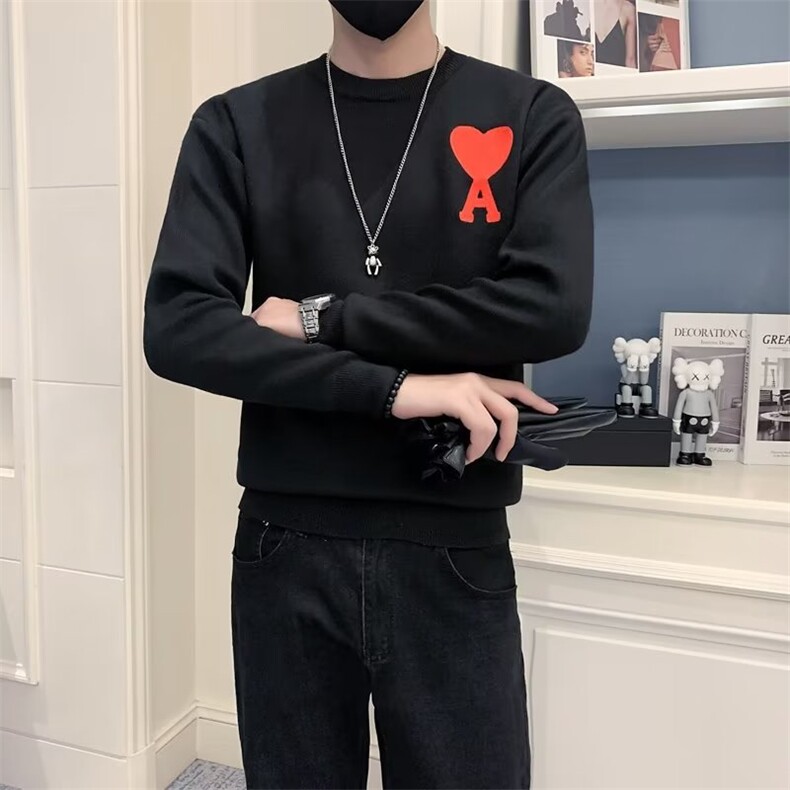 长袖网红毛衣男秋冬新款圆领爱心印花套头上衣修身打底衫S537,男装针织衫/毛衣,星座1116A-2（原606A-1）