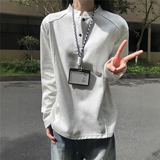 美式亨利领长袖t恤体恤衫男春秋季宽松休闲内搭打底衫上衣WYZ54，男装T恤，星座516A