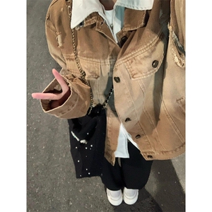 【有货】J7014CC-特P78复古拼接牛仔外套男女款设计感扎染夹克