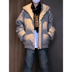现货5W件冬季三防重磅硬挺boxy短款羽绒立领PU皮棉衣外套加厚棉服图片