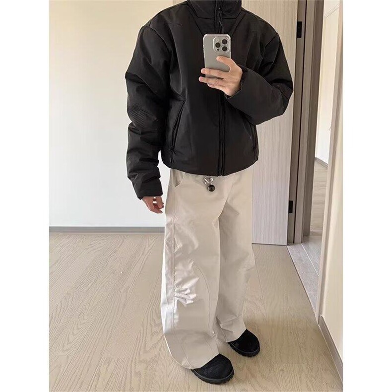 潮纯色立领黑色棉服男冬季时尚保暖基础款百搭廓形情侣外套上衣,男装夹克,星座506A