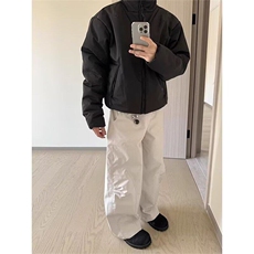 潮纯色立领黑色棉服男冬季时尚保暖基础款百搭廓形情侣外套上衣，男装夹克，星座506A