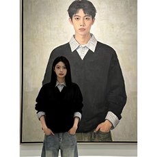 假两件翻领卫衣男女春秋2026新款美式潮牌宽松拼接Polo领休闲外套，女装短外套，星座1210-1