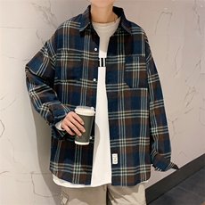 2025秋冬港风长袖格子衬衫学生衬衣校服班服CS2000/特P28蓝色，男装衬衫，电商A094