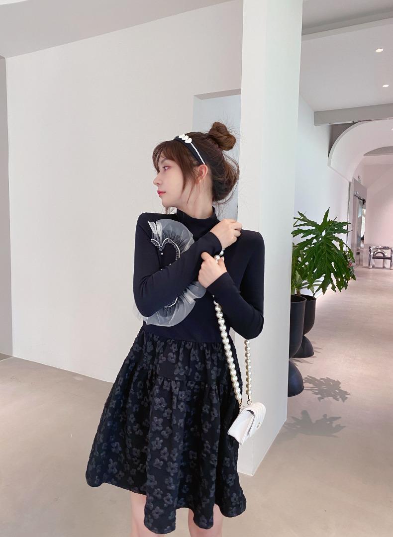 针织拼接定钻连衣裙,女装连衣裙,ceelphy