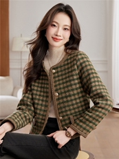 小香风外套配连衣裙女2025秋冬装新款高端格子毛呢显瘦百搭上衣，女装毛呢外套，婵米儿