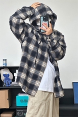 数据毛呢连帽格子衬衫磨毛中性加厚连帽衬衫外套CS069-P48，男装衬衫，星座301C-5